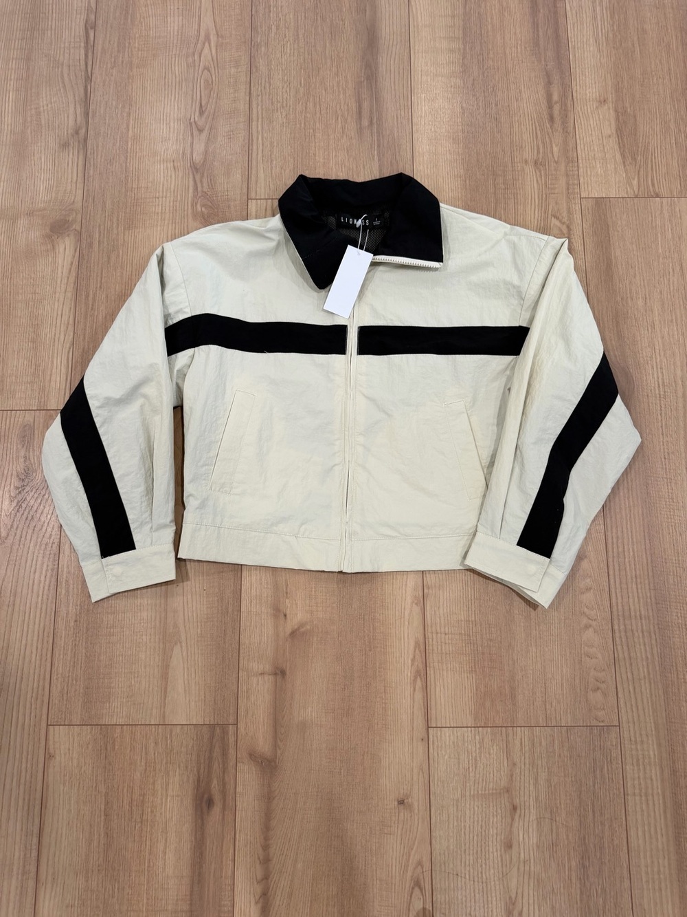 Lioness Ivory Bomber Jacket with Black Stripes